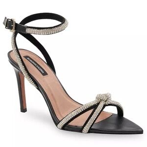 BCBGMaxAzria BCBG Della Rhinestone Wrap Pointed Toe Sandal Heels Black Size 8.5